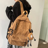 deanwangkt Women Corduroy Backpack Khaki SchoolBag Cute Teenage Girls Harajuku Female Bag Student Kawaii Lady Book Pack New Fashion Mochila