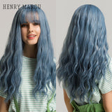 Pure Blonde Synthetic Hair Wigs Long Water Wave Wig for Women Colored Cosplay Lolita Wig with Bangs Heat Resistant