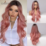 deanwangkt Ombre Brown Mixed Purple Blonde Long Synthetic Wave Wigs For Women Heat Resistant Colorful Fiber Cosplay Lolita Wigs