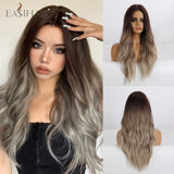 deanwangkt  Long Body Wave Wigs Ombre Black Brown Blonde Synthetic Wig Cosplay Middle Part Natural Heat Resistant Wig For Women