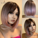 deanwangkt  Short Straight Bob Wigs With Bang Golden Brown Natural Synthetic Hair For Women Daily Cosplay Heat Resistant Fiber Wigs