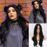 deanwangkt  Long Black Wigs Cosplay Body Wave Synthetic Wigs With Bangs For White/Black Women Brazilian American Natural Hair