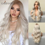 deanwangkt  Long Body Wave Wigs Ombre Black Brown Blonde Synthetic Wig Cosplay Middle Part Natural Heat Resistant Wig For Women