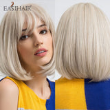 deanwangkt  Short Straight Bob Wigs With Bang Golden Brown Natural Synthetic Hair For Women Daily Cosplay Heat Resistant Fiber Wigs