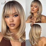 deanwangkt  Short Straight Bob Wigs With Bang Golden Brown Natural Synthetic Hair For Women Daily Cosplay Heat Resistant Fiber Wigs