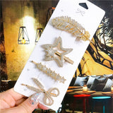 deanwangkt 4PCS Hair Accessories Gold Silver Hair Clips Set Vintage Feather Starfish Crystal Pearls Hairpin For Women Fashion Headwear