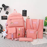 deanwangkt 4-piece Set Of Harajuku Style Fashion Women's Backpack Canvas Waterproof School Backpacks Large-capacity All-match Travel Bag