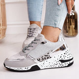 deanwangkt Women's Sneakers Platform Casual Shoes Women Vulcanize Shoes Leopard Ladies Running Shoes Sport Silver Lace-Up Female Sneakers