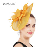 Vintage Big Derby Women Green Fascinators Hats Elegant Female Event Feather Headwear Race Hair Accessories Millinery Hats SYF66