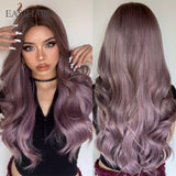 deanwangkt Ombre Brown Mixed Purple Blonde Long Synthetic Wave Wigs For Women Heat Resistant Colorful Fiber Cosplay Lolita Wigs