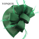 Vintage Big Derby Women Green Fascinators Hats Elegant Female Event Feather Headwear Race Hair Accessories Millinery Hats SYF66