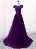 Solvbao Cute Purple Tulle with Lace Applique Long Party Dress, New Prom Gown