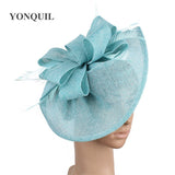 Vintage Big Derby Women Green Fascinators Hats Elegant Female Event Feather Headwear Race Hair Accessories Millinery Hats SYF66