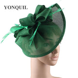 Vintage Big Derby Women Green Fascinators Hats Elegant Female Event Feather Headwear Race Hair Accessories Millinery Hats SYF66