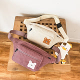 deanwangkt  Japanese Kawaii Bag Women Corduroy Chest Bag For Women Cartoon Bear Waist Bag Large Capacity Crossbody Bags Purses Phone Bag