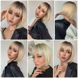 deanwangkt  Short Hair Wig With Bangs Pixie Cut Ombre Black Ash Light Blonde Synthetic Wigs For Women Cosplay Wigs Heat Resistant