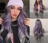 deanwangkt Ombre Brown Mixed Purple Blonde Long Synthetic Wave Wigs For Women Heat Resistant Colorful Fiber Cosplay Lolita Wigs