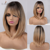 deanwangkt  Short Straight Bob Wigs With Bang Golden Brown Natural Synthetic Hair For Women Daily Cosplay Heat Resistant Fiber Wigs