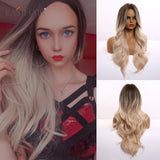 deanwangkt  Long Body Wave Wigs Ombre Black Brown Blonde Synthetic Wig Cosplay Middle Part Natural Heat Resistant Wig For Women