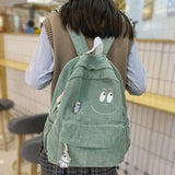 deanwangkt New Female Kawaii Corduroy Laptop College Backpack Trendy Girl Green Cool Cute Bag Fashion Women School Bag Lady Travel Backpack