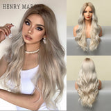 Long Ombre Brown Light Ash Platinum Blonde Wavy Wigs Cosplay Party Synthetic Wig for Women High Temperature Fibre