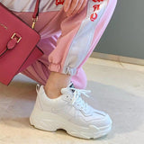 deanwangkt White Women Shoes New Chunky Sneakers For Women Lace-Up White Vulcanize Shoes Casual Fashion Dad Shoes Platform Sneakers Basket