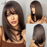 deanwangkt  Short Straight Bob Wigs With Bang Golden Brown Natural Synthetic Hair For Women Daily Cosplay Heat Resistant Fiber Wigs