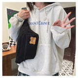 deanwangkt  Japanese Kawaii Bag Women Corduroy Chest Bag For Women Cartoon Bear Waist Bag Large Capacity Crossbody Bags Purses Phone Bag