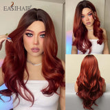 deanwangkt Ombre Brown Mixed Purple Blonde Long Synthetic Wave Wigs For Women Heat Resistant Colorful Fiber Cosplay Lolita Wigs