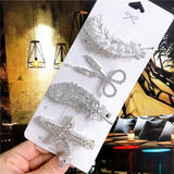 deanwangkt 4PCS Hair Accessories Gold Silver Hair Clips Set Vintage Feather Starfish Crystal Pearls Hairpin For Women Fashion Headwear