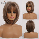 deanwangkt  Short Straight Bob Wigs With Bang Golden Brown Natural Synthetic Hair For Women Daily Cosplay Heat Resistant Fiber Wigs