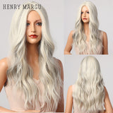 Long Ombre Brown Light Ash Platinum Blonde Wavy Wigs Cosplay Party Synthetic Wig for Women High Temperature Fibre