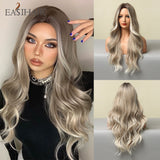 deanwangkt  Long Body Wave Wigs Ombre Black Brown Blonde Synthetic Wig Cosplay Middle Part Natural Heat Resistant Wig For Women