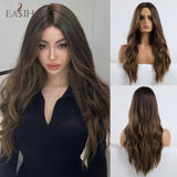 deanwangkt  Long Body Wave Wigs Ombre Black Brown Blonde Synthetic Wig Cosplay Middle Part Natural Heat Resistant Wig For Women