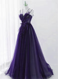 Solvbao Purple Tulle Beaded Long A-line Prom Dress Formal Dress, Purple Evening Dress