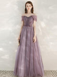 Solvbao Light Purple Sweetheart Off ShoulderTulle A-line Formal Dress, Purple Prom Dress Evening Dress