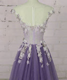 Solvbao Light Purple Tulle Floral Long A-line Prom Dress Wedding Party Dress, Lace Flowers Party Dress