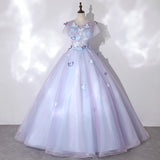 Solvbao Light Purple Tulle with Butterfly Ball Gown Sweet 16 Dresses, Cute Long Evening Dresses