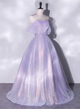 Solvbao Lovely Off Shoulder Lavender Long Party Dress, Cute A-line Tulle Prom Dress