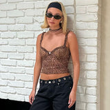 MOMENTLOVER popular summer new 2025 women's clothing sexy collar leopard print suspender slim low-cut small vest