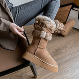 2025  Northeast snow boots women's winter velvet thickened popular new thick-soled medium tube cotton shoes fashionable versatile fluffy boots