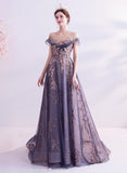 Solvbao Beautiful Purple Lace and Tulle Long Evening Dress Prom Dress, A-line Tulle Formal Dress