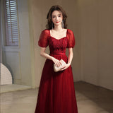 2025 Toast clothes Bridal women  new autumn and winter pregnant women return clothes Skinny burgundy wedding thank you banquet dress skirt
