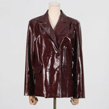 2025 spring  style Angola red retro high-end suit femininity elegant fashion patent leather two-piece set