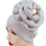 deanwangkt Solid African turban big flower design headtie cap for fashion women headwrap with badge