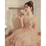 2025 Champagne evening dress women's 2025 new banquet temperament light luxury advanced sense vocal art test adult ceremony tutu skirt