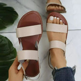 DEANWANGKT  European and American Foreign Trade plus Size Buckle Flat round-Toe Sandles Women's Cross-Border Buckle Beach Slippers Sandal