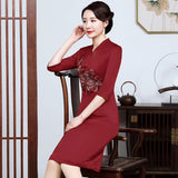 2025 Manufacturer's supply, mother-in-law wedding dress, wedding mother dress, medium sleeve, spring and summer V-neck wedding improved cheongsam