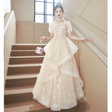 2025 Champagne evening dress women's 2025 new banquet temperament light luxury advanced sense vocal art test adult ceremony tutu skirt