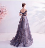 Solvbao Beautiful Purple Lace and Tulle Long Evening Dress Prom Dress, A-line Tulle Formal Dress